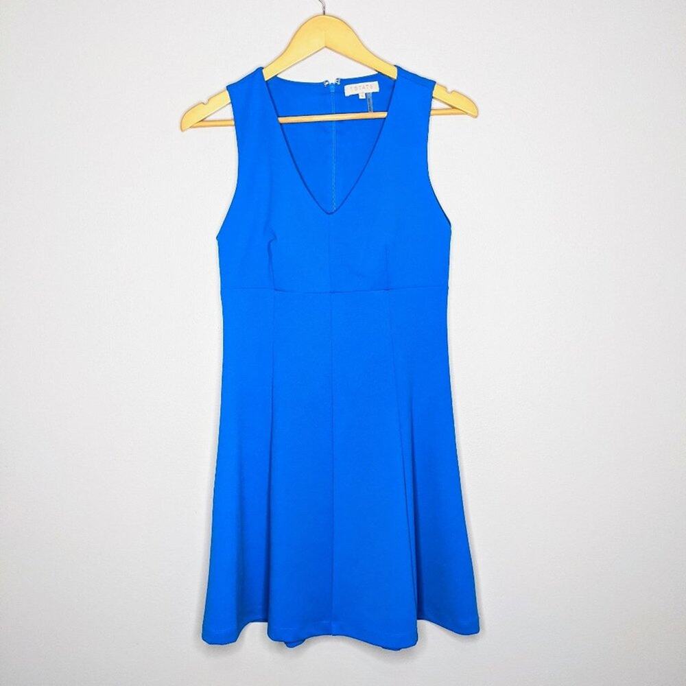 1. State Blue V-Neck Sleeveless Fit Flare Dress S